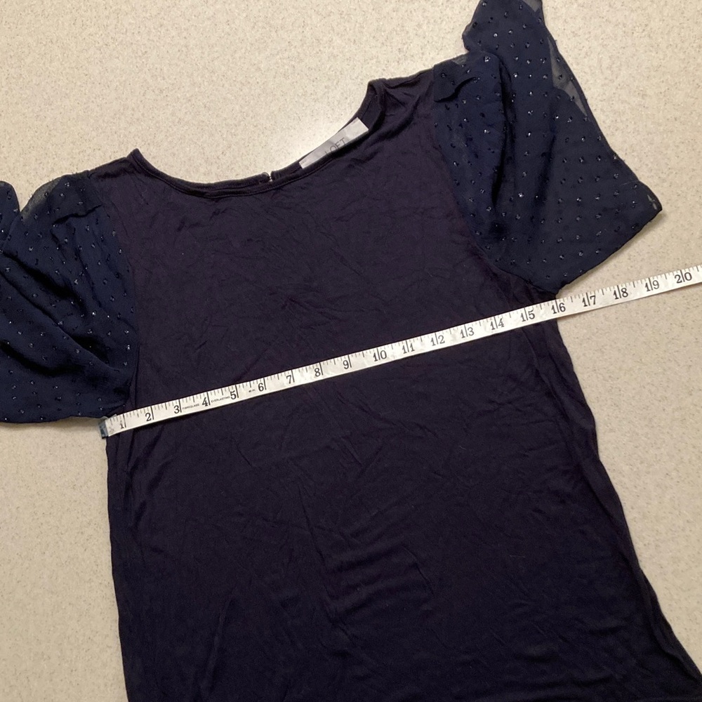 LOFT Dark Blue Blouse with Sheer Sparkly Dot Sleeve Women Size Small - Picture 6 of 11